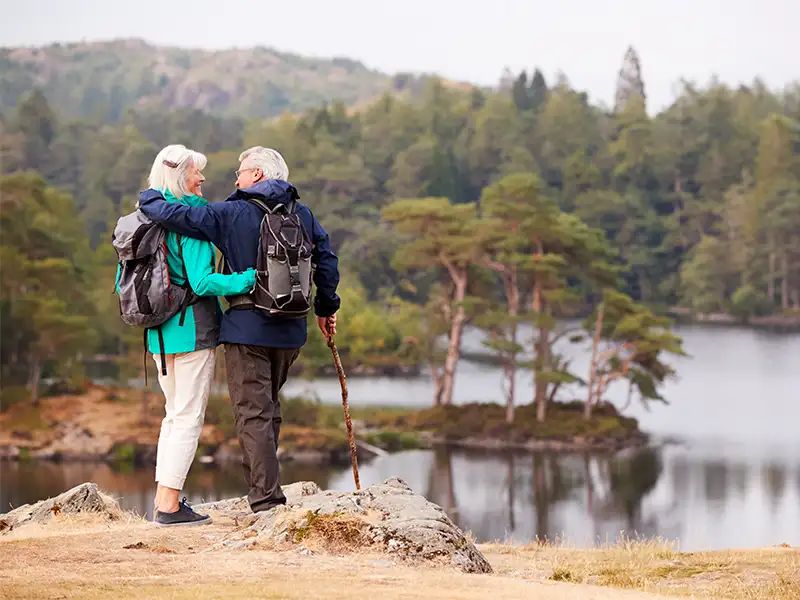 retirees hiking together